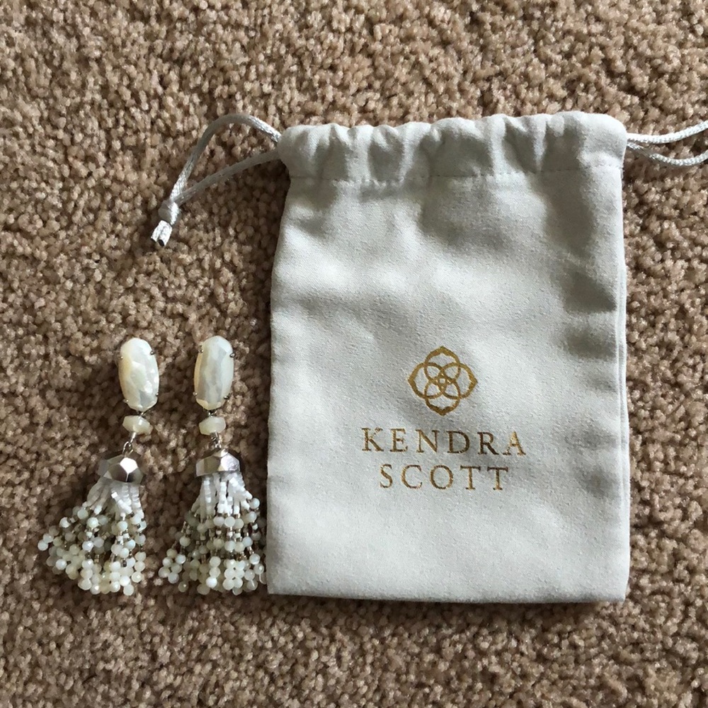 Kendra Scott Cream and Gold Beaded Tassel Drop Earrings